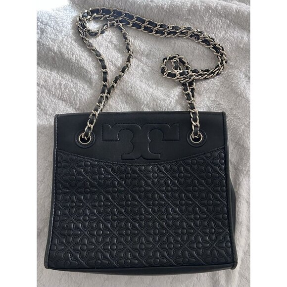 Tory Burch Bryant Medium Black Leather Shoulder Bag With Gold Chain Strap - Picture 1 of 8